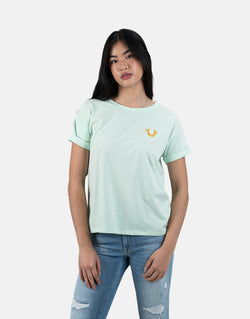 True Religion Retro Cliff Misty Green T-Shirt: Premium Cotton, Relaxed Fit, Effortless Style