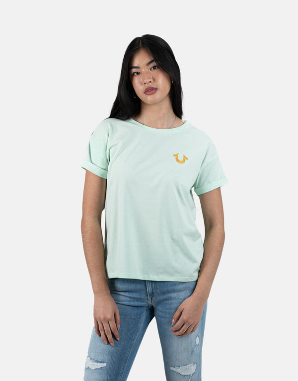 True Religion Retro Cliff Misty Green T-Shirt: Premium Cotton, Relaxed Fit, Effortless Style
