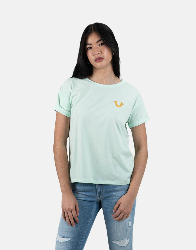 True Religion Retro Cliff Misty Green T-Shirt: Premium Cotton, Relaxed Fit, Effortless Style