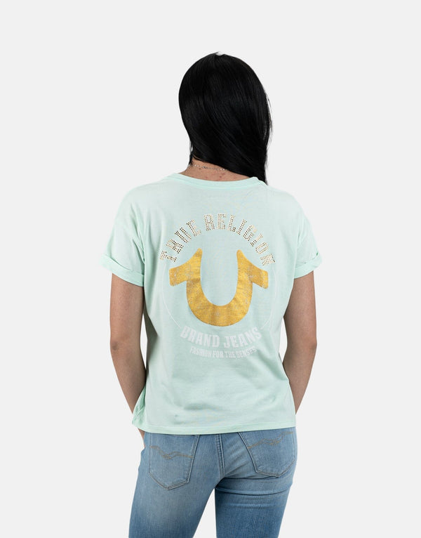 True Religion Retro Cliff Misty Green T-Shirt: Premium Cotton, Relaxed Fit, Effortless Style