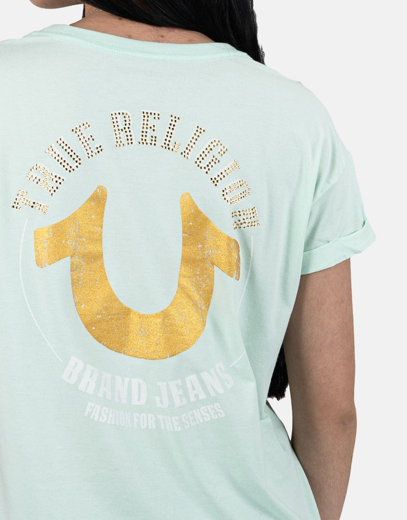 True Religion Retro Cliff Misty Green T-Shirt: Premium Cotton, Relaxed Fit, Effortless Style