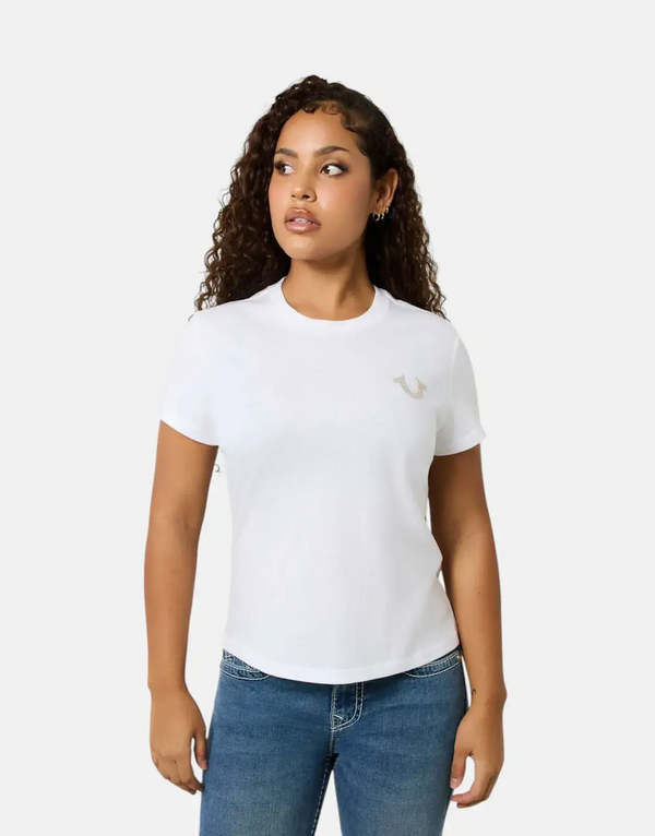 True Religion Women's Retro Crystal Wing White T-Shirt: Sparkle & Style Tee
