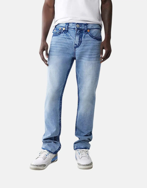 True Religion Ricky Men's Straight Blue Jeans – Rope Stitch Flap Pockets