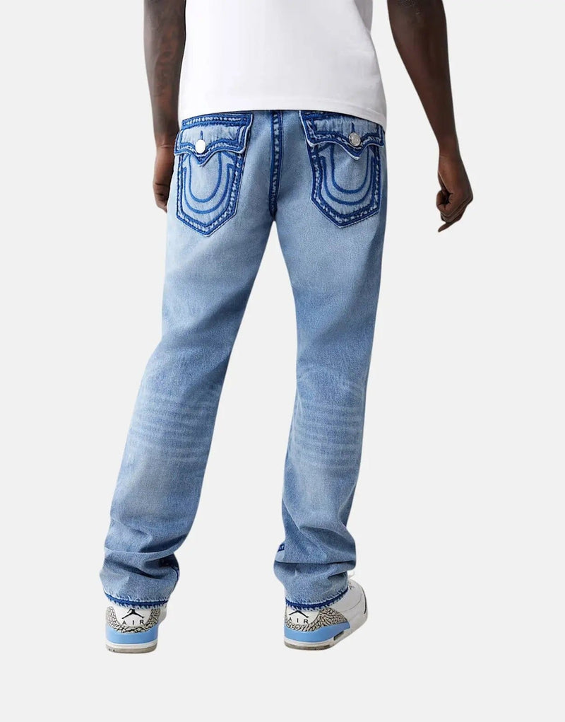 True Religion Ricky Men's Straight Blue Jeans – Rope Stitch Flap Pockets