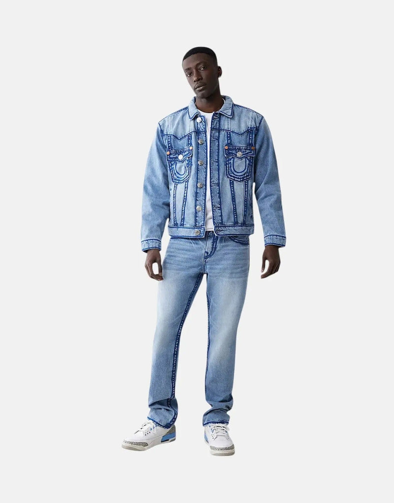 True Religion Ricky Men's Straight Blue Jeans – Rope Stitch Flap Pockets
