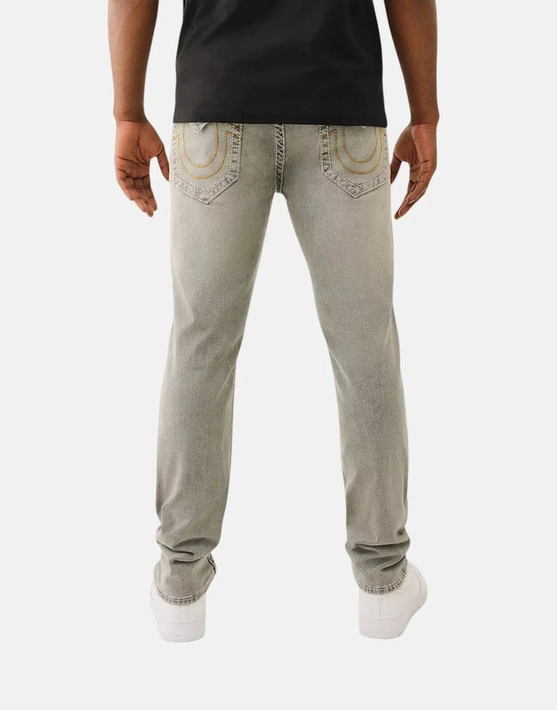 True Religion Rocco Men's Skinny Grey Jeans with Big T Flap Pockets