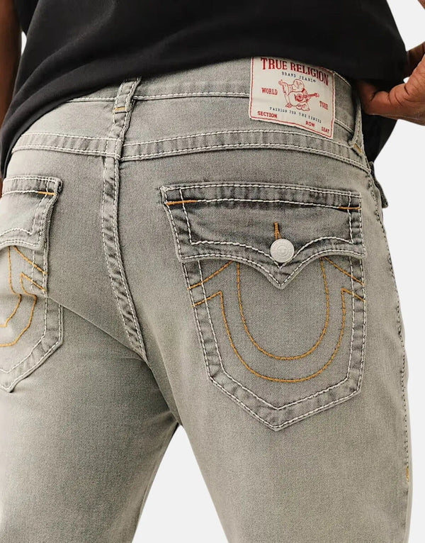 True Religion Rocco Men's Skinny Grey Jeans with Big T Flap Pockets
