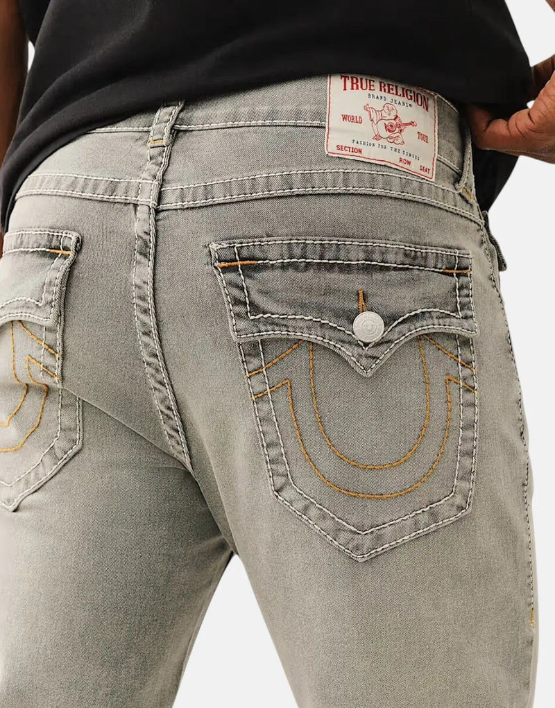True Religion Rocco Men's Skinny Grey Jeans with Big T Flap Pockets