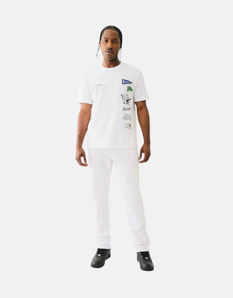 True Religion Rocco Skinny Fit Optic White Jeans with Horseshoe Stitching