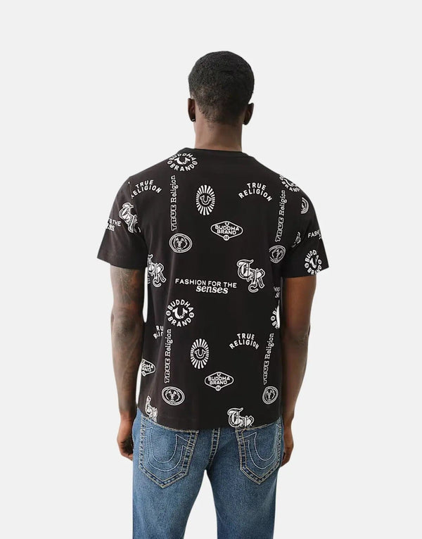 Men's True Religion Scattered Logo Print Soft Cotton Jet Black T-Shirt