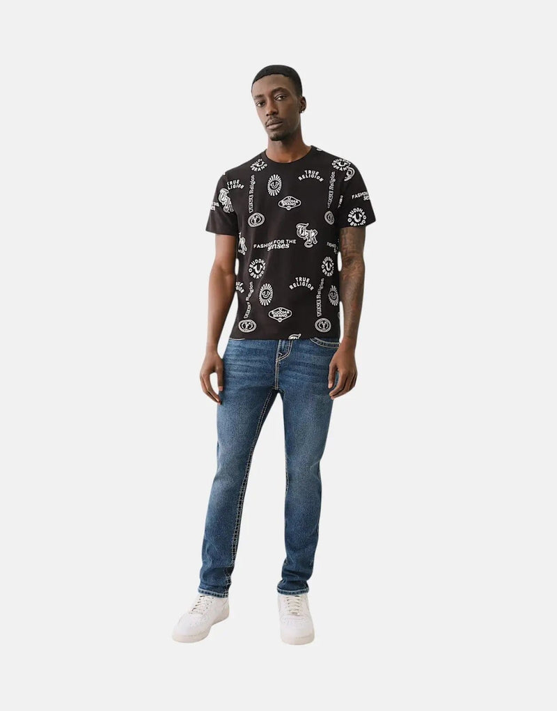 Men's True Religion Scattered Logo Print Soft Cotton Jet Black T-Shirt