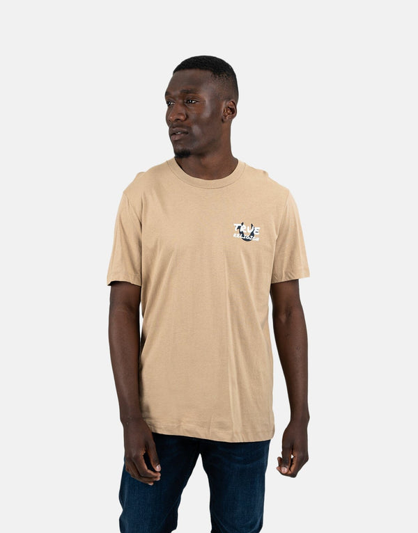 True Religion Men's Script Newspaper Brown Tee - Comfortable, Stylish, Everyday
