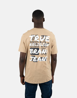 True Religion Men's Script Newspaper Brown Tee - Comfortable, Stylish, Everyday