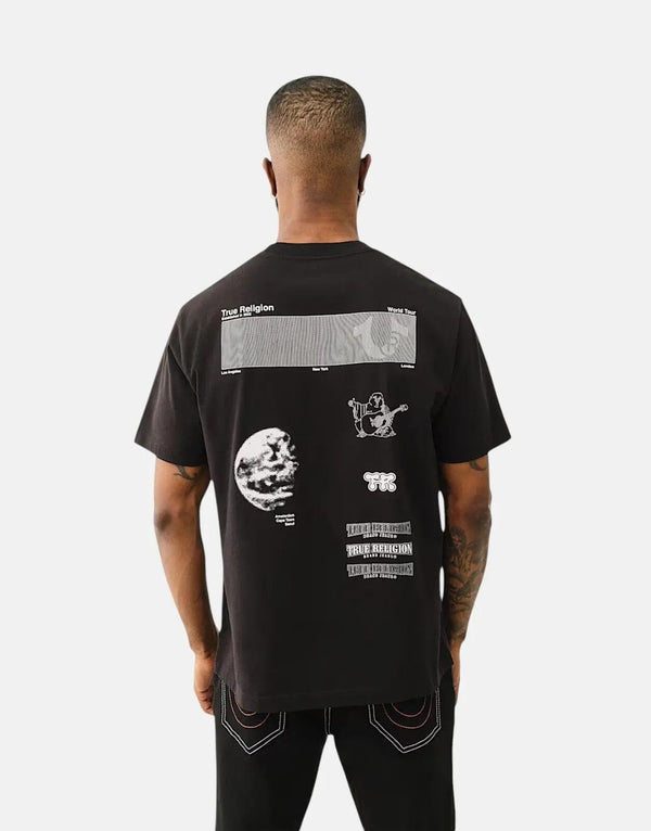 True Religion Men's Space Jet Black Cotton Crew Neck T-Shirt
