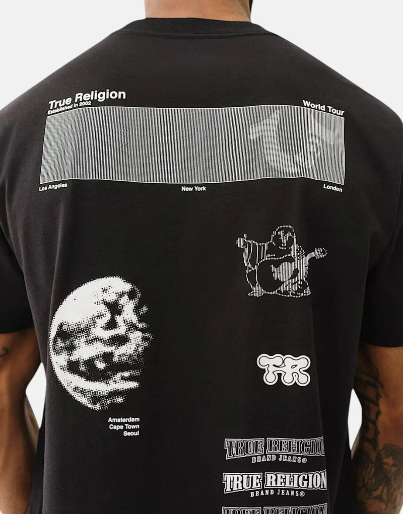 True Religion Men's Space Jet Black Cotton Crew Neck T-Shirt
