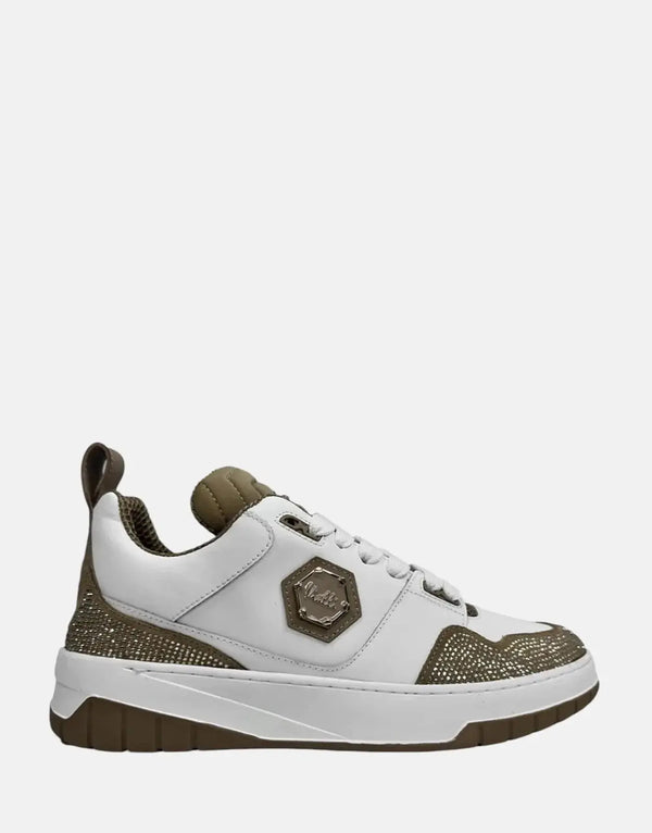 Vialli Bosetti White Khaki Sneakers: Low-Cut, Signature Design, Comfort, Style