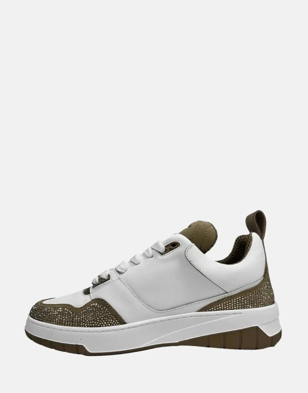 Vialli Bosetti White Khaki Sneakers: Low-Cut, Signature Design, Comfort, Style