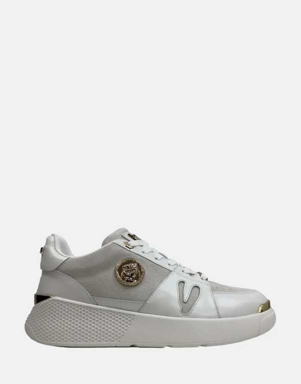 Luxurious Vialli Galani Cream Sneakers: Premium Lace-Up Design, Gold Accents