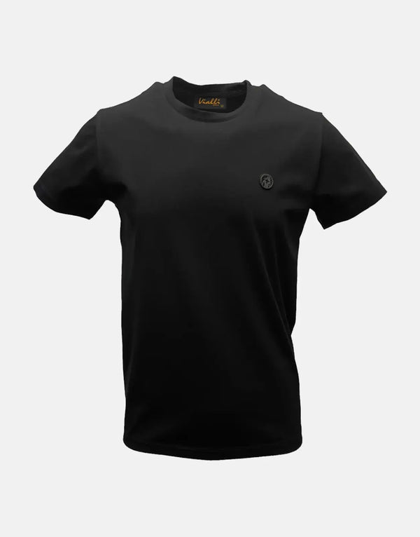 Vialli Identif Men's Black T-Shirt: Soft Cotton-Spandex Blend, Round Neck, Iconic Badge