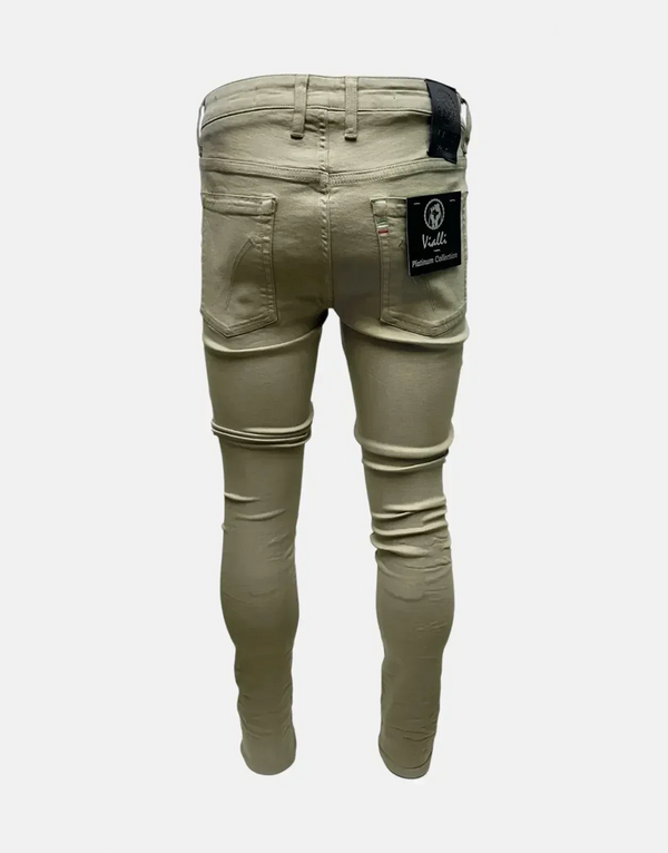 Vialli Jupieter Men's Khaki Skinny Jeans: Platinum Collection, Slim Fit, Stylish Comfort