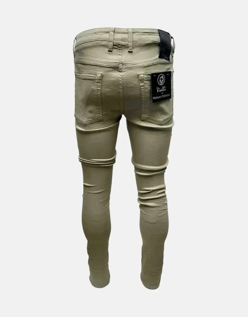Vialli Jupieter Men's Khaki Skinny Jeans: Platinum Collection, Slim Fit, Stylish Comfort