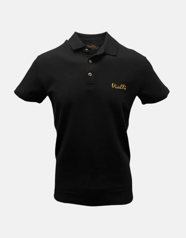 Vialli Kabza Black Polo: Premium Cotton, Sequin & Stud Embellished Design
