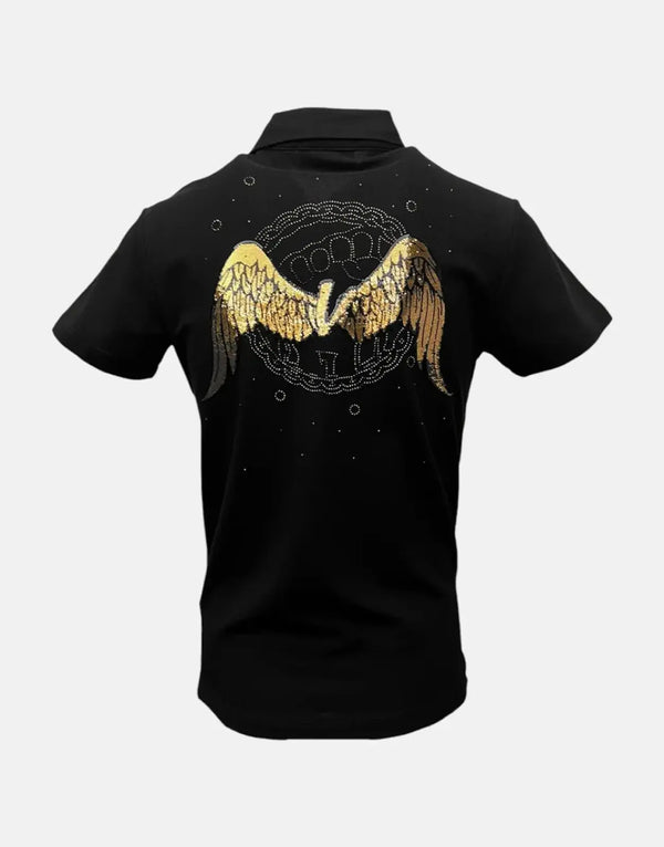 Vialli Kabza Black Polo: Premium Cotton, Sequin & Stud Embellished Design