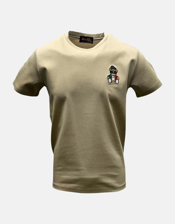 Vialli Men's Kargo Pocket T-Shirt: Stylish Brown Cotton Blend Crew Neck Top