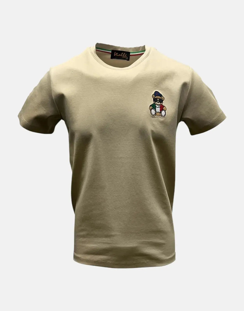 Vialli Men's Kargo Pocket T-Shirt: Stylish Brown Cotton Blend Crew Neck Top