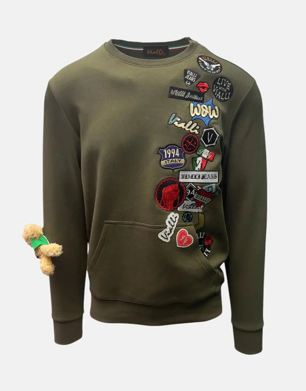 Vialli Kithent Olive Green Men's Sweatshirt - Cozy Winter Comfort with Patches