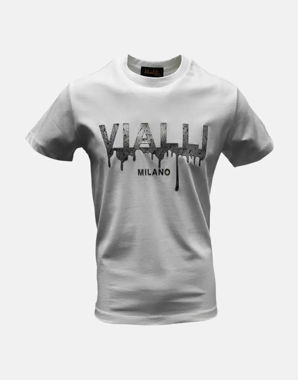 Vialli Kluli Men's Premium White Cotton T-Shirt with Subtle Raised Branding
