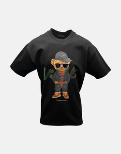 Vialli Koolkid Oversized Black T-Shirt: Premium Cotton Blend, Streetwear Teddy Graphic