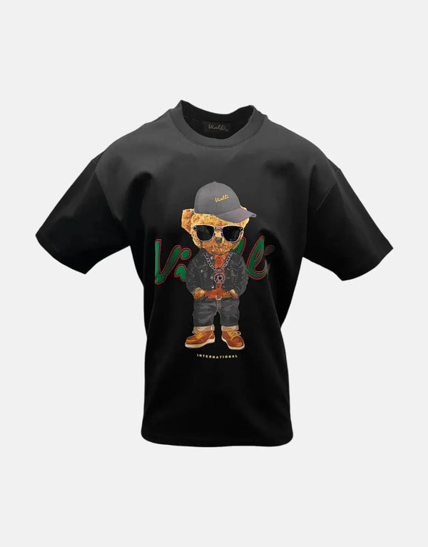 Vialli Koolkid Oversized Black T-Shirt: Premium Cotton Blend, Streetwear Teddy Graphic