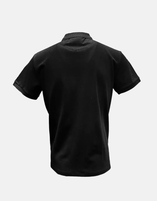 Vialli Kresta Black Cotton Polo Shirt: Classic Teddy Emblem Golfer, Breathable Comfort