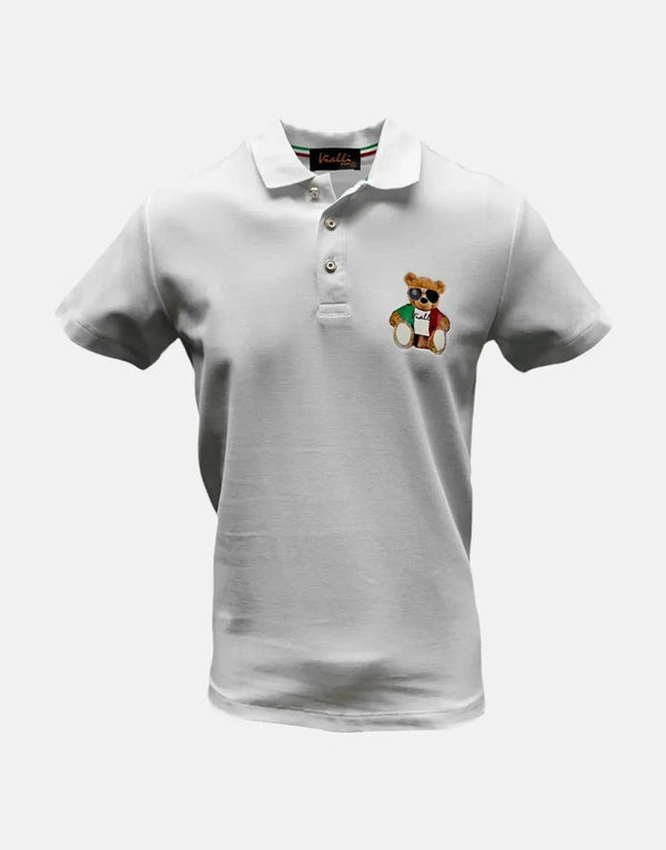 Vialli Kresta White Polo Shirt: Premium Cotton, Iconic Teddy Emblem