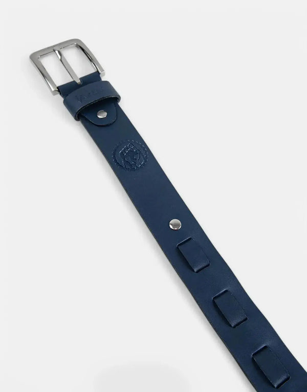 Vialli Men's Premium Navy Blue Leather Belt - Durable Style & Secure Fit