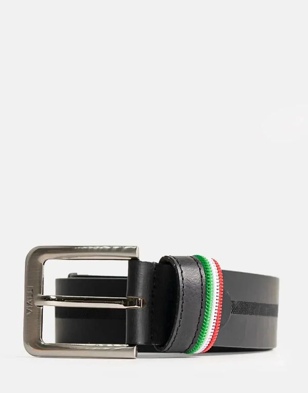 Vialli Santoro Black Leather Belt - Classic Style, Durable Buckle, Men's Accessory